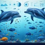 Conceptual illustration of various marine species displaying social behaviors, including dolphins in collaborative pods, cleaner wrasses attending to larger fish, and reef fish showing hierarchical structures, highlighting parallels to human social power dynamics.