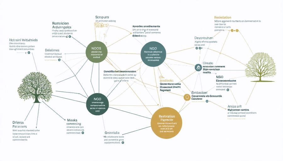 Visual diagram of marine ecosystem restoration stakeholders and their relationships