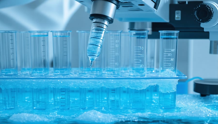 Marine researchers analyzing genetic material in laboratory setting using modern sequencing technology