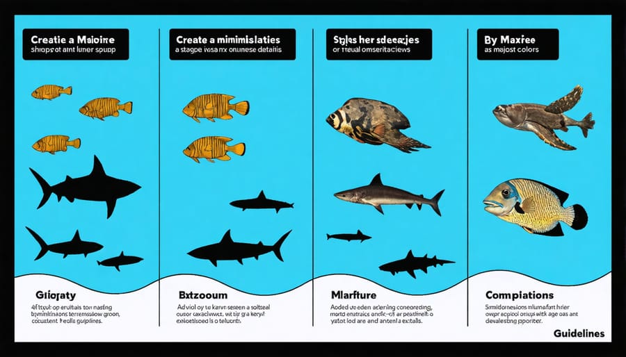 Pie chart and icons showing distribution of marine life across categories including fish, invertebrates, mammals, and other groups