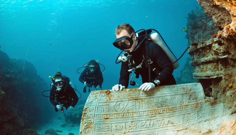 Volunteer divers helping to measure and photograph underwater artifacts