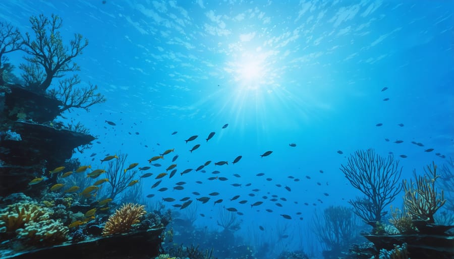 Sea turtles and fish swimming in altered migration patterns due to changing ocean currents