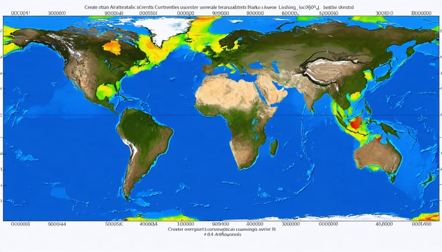 Heat map visualization of ocean temperature changes in major current systems