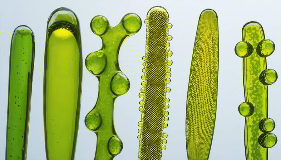 Microscopic image showing various species of algae used in marine biofuel research