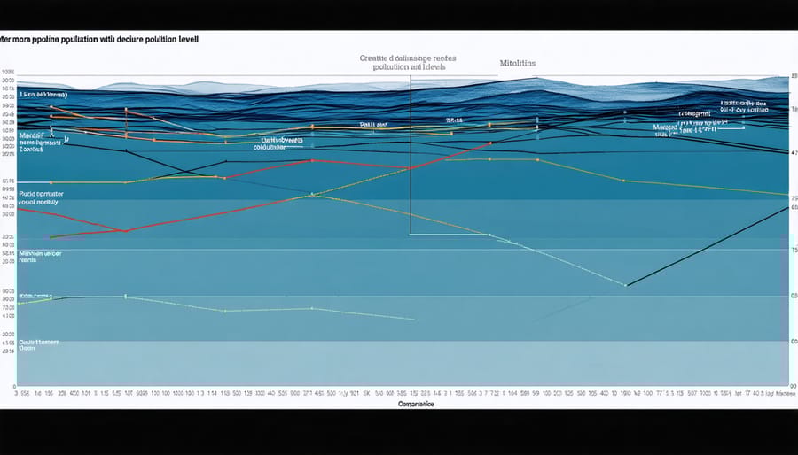 Graph showing inverse correlation between rising pollution levels and declining marine species populations