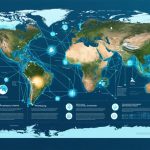 Conceptual illustration of a digital climate resilience map showing interconnected data layers including sea-level rise, storm surge patterns, coral reef health, and species distribution, symbolizing marine conservation efforts supported by technology and community engagement.