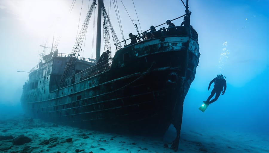 Professional marine archaeologists teaching diving volunteers how to record underwater artifacts
