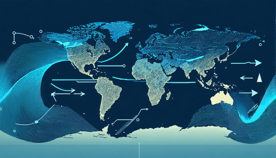 World map showing major ocean currents and their circulation patterns