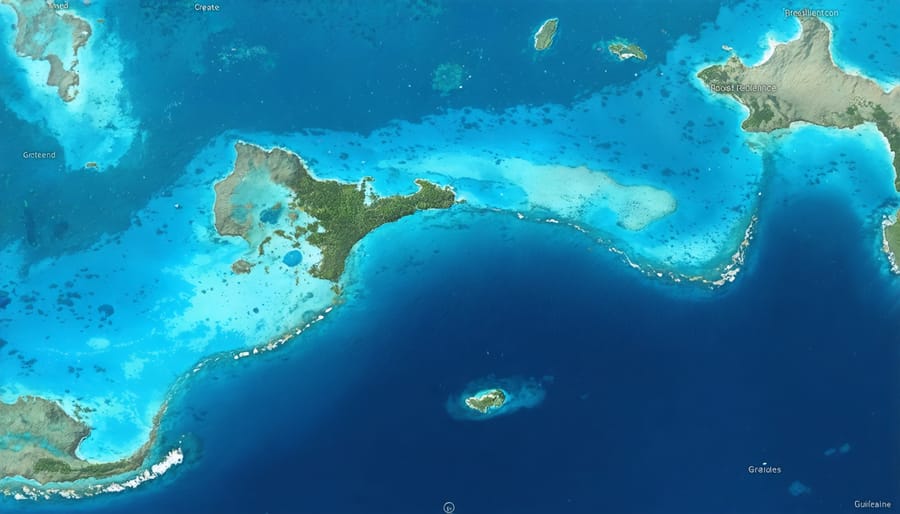 Aerial view of Great Barrier Reef with climate resilience mapping overlay