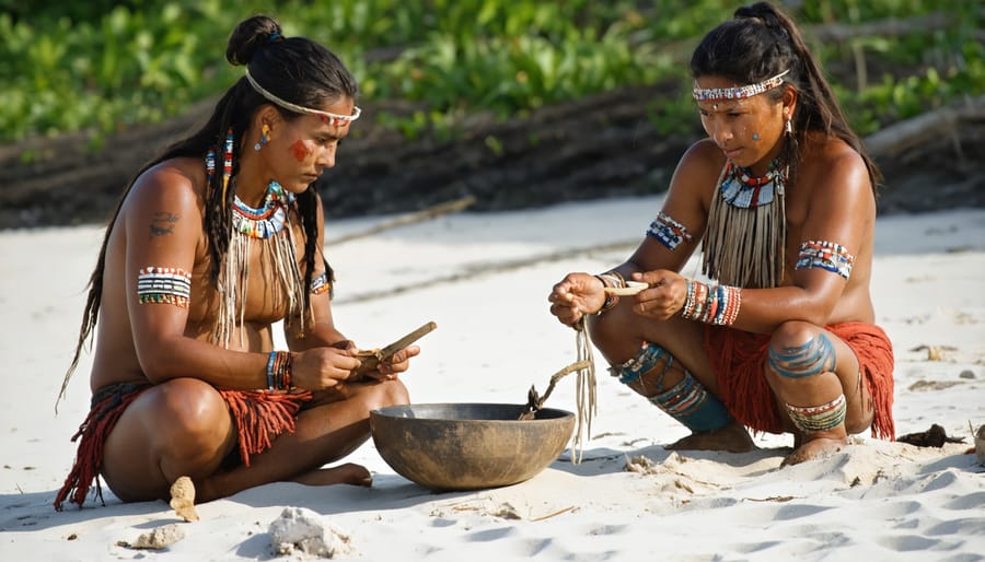 Indigenous elders and archaeologists examining coastal artifacts and sharing historical information