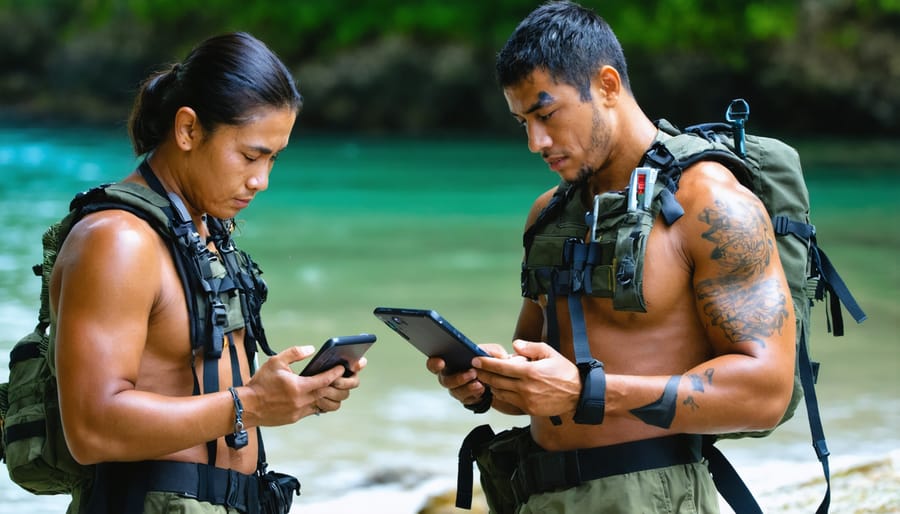 Indigenous marine rangers using digital technology while conducting traditional ecological surveys