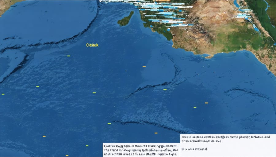 NOAA satellite map visualization of marine debris concentrations with color-coded density indicators