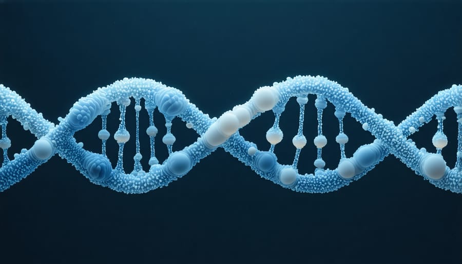 Scientific visualization showing genetic material transfer between two marine microorganisms