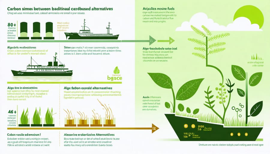 Visual comparison chart showing reduced carbon footprint of marine biofuels versus conventional fuels