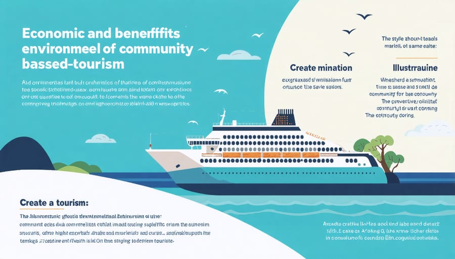 Visual diagram displaying statistics and flow chart of benefits from marine tourism to local communities