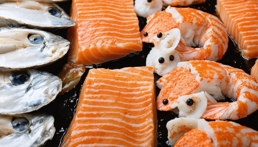 Various seafood products displaying the MSC blue eco-label in a supermarket