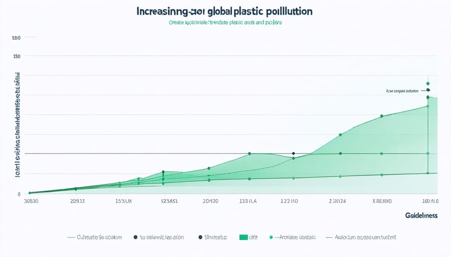 Time series graph depicting exponential growth of marine plastic pollution over the past 70 years