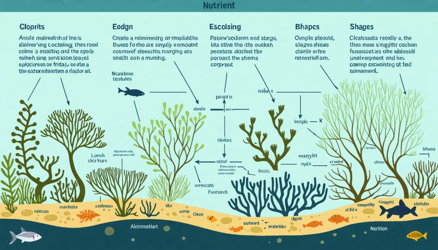 Infographic showing the flow of nutrients through coral reef decomposition processes