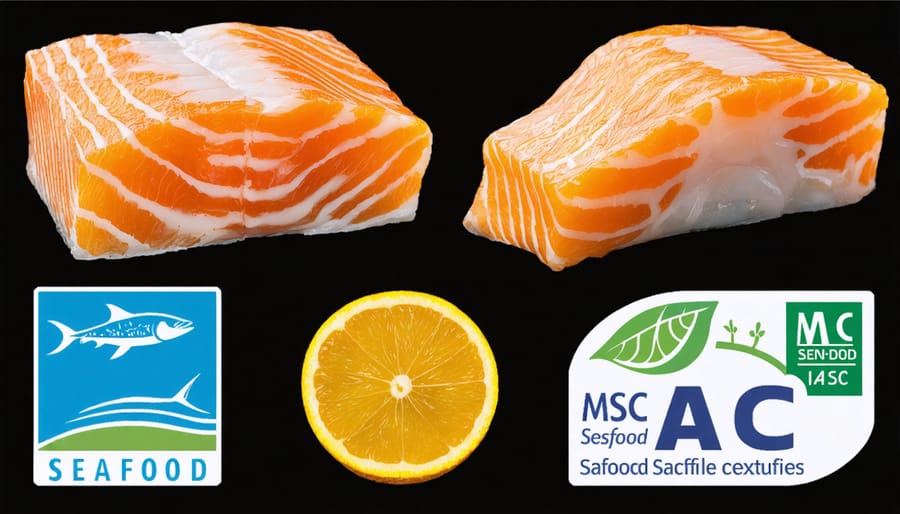 Marine Stewardship Council and Aquaculture Stewardship Council certification labels on seafood packaging