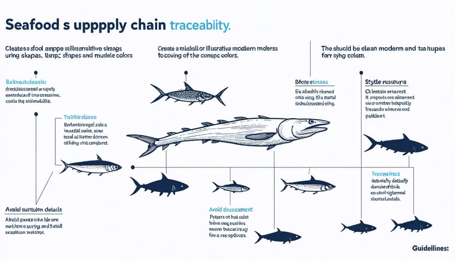 Flow diagram illustrating seafood journey from ocean to plate with tracking technology