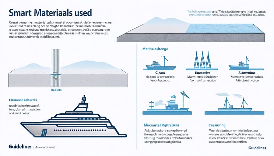 Diagram illustrating various eco-friendly marine construction materials and their benefits