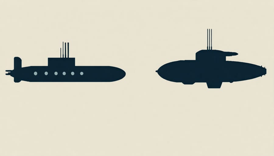Comparison showing size difference between a traditional research submarine and a compact submersible drone