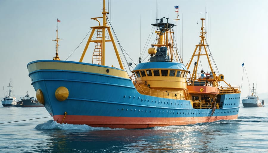 Fishermen using selective fishing gear designed to minimize environmental impact