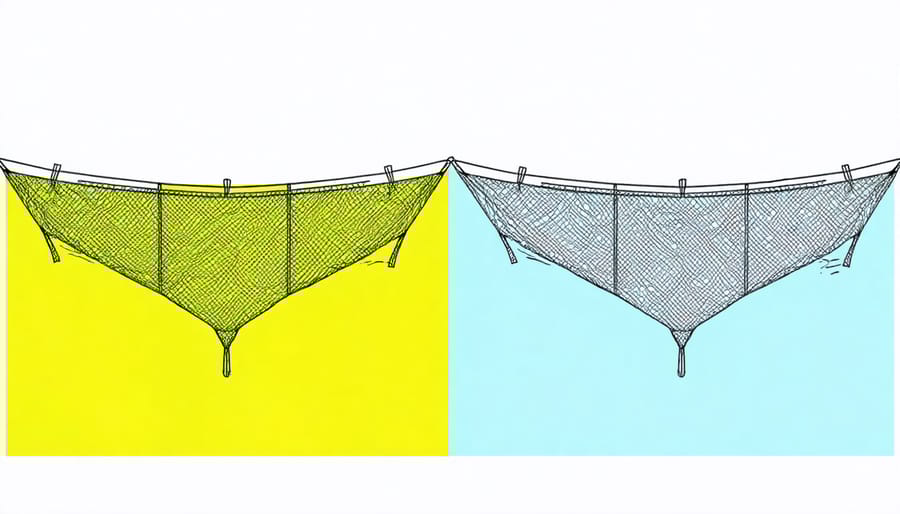 Diagram showing differences between traditional fishing net and sustainable smart net design with turtle excluder devices
