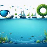 Conceptual illustration showing the transition from a linear to a circular economy in a marine setting, with repurposed fishing gear and sustainable aquaculture, reflecting ocean sustainability initiatives.
