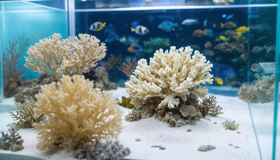 Marine biologist showing coral propagation methods to visitors at educational display