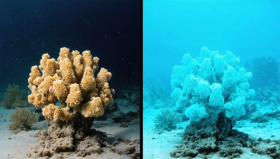 Comparison of healthy and bleached coral reefs with AI predictive indicators