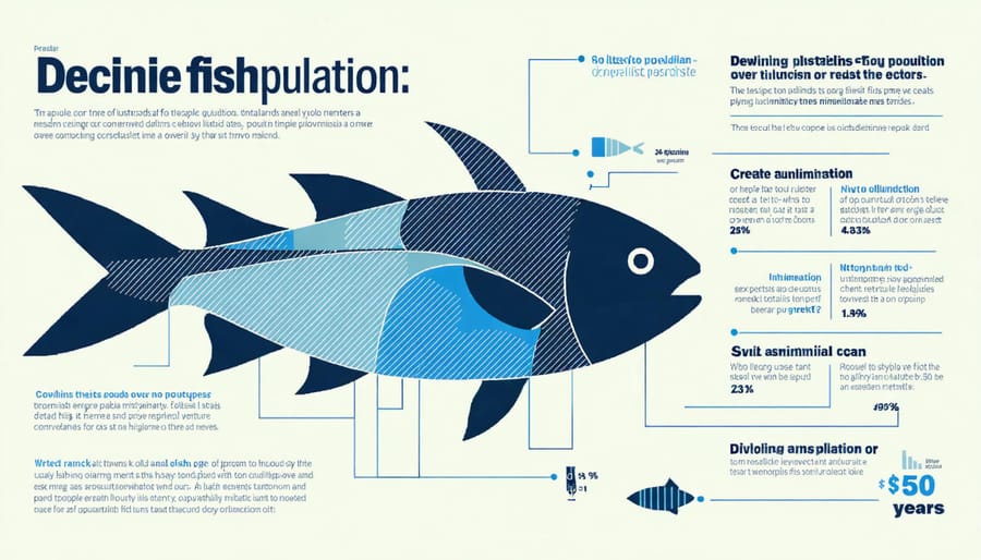 Data visualization chart showing dramatic decrease in major commercial fish species populations since 1970