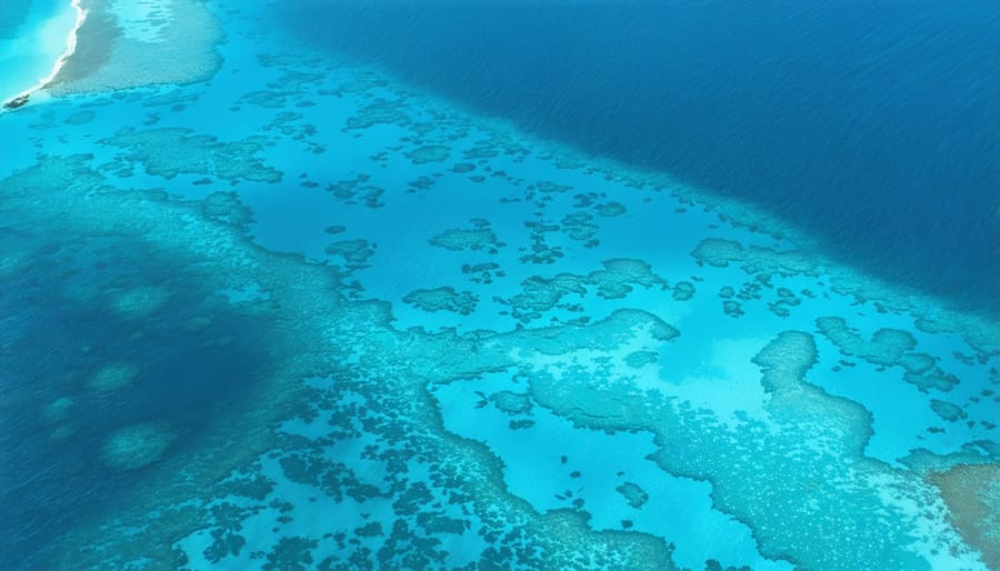 Aerial photograph of Australia's Great Barrier Reef showing protected zones and marine reserve boundaries