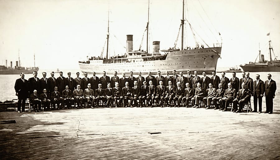 Delegates from various nations at the inaugural International Whaling Commission meeting
