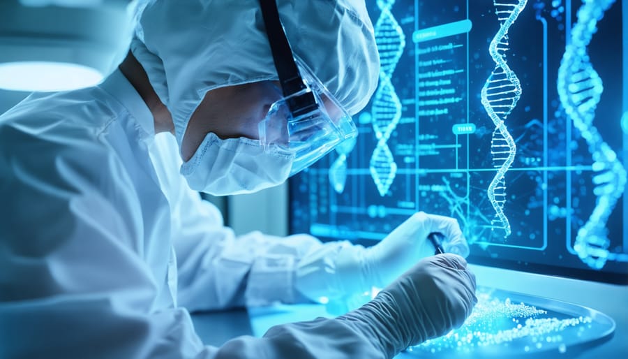 Marine biologist using DNA sequencing equipment to analyze ocean species samples