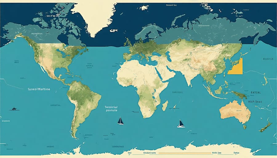 Diagram illustrating international maritime boundaries and zones under UNCLOS