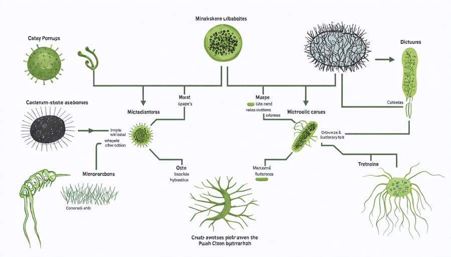 Infographic of microbial metabolic processes breaking down oil pollutants