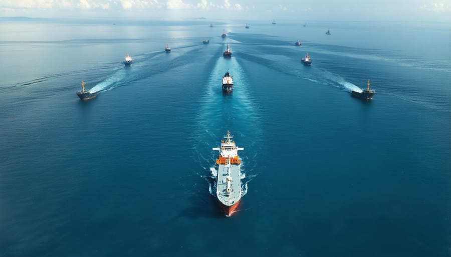 Computer screen displaying real-time vessel tracking data in international waters