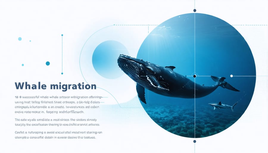 Map-based infographic demonstrating how radar networks track whale populations along migration routes