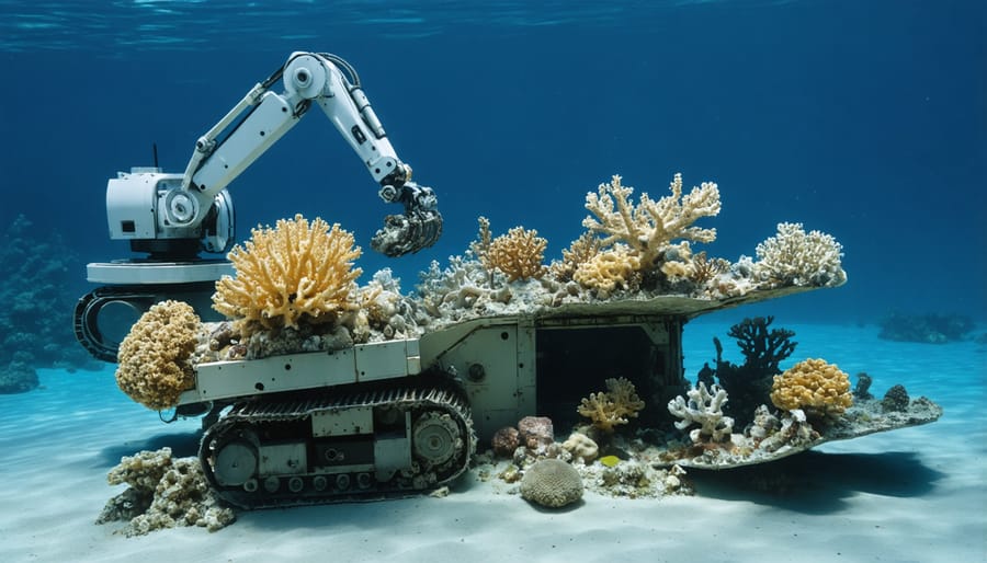 Underwater robot with precision arms performing coral restoration work