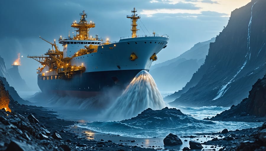 Industrial deep-sea mining equipment disturbing the seafloor and creating large sediment clouds