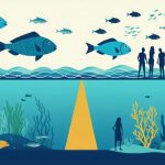 A conceptual illustration showing a balance scale with symbols of marine conservation and socioeconomic interests, highlighting the equilibrium between environmental sustainability and community needs in ethical fisheries management.