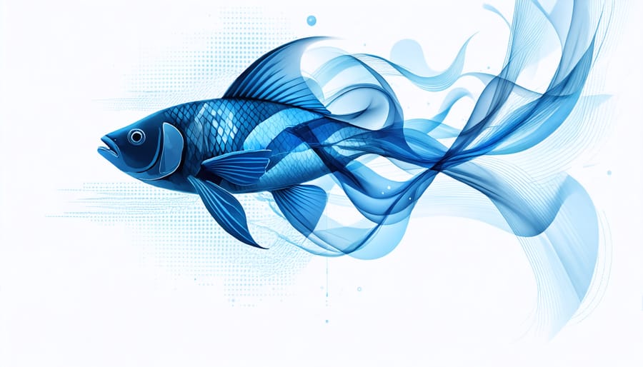 Scientific illustration of hydrodynamic signals created by a swimming fish, showing water movement patterns