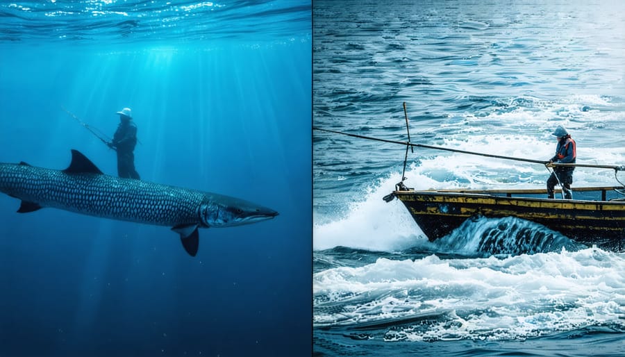 Side-by-side comparison of sustainable and unsustainable fishing methods and their environmental effects