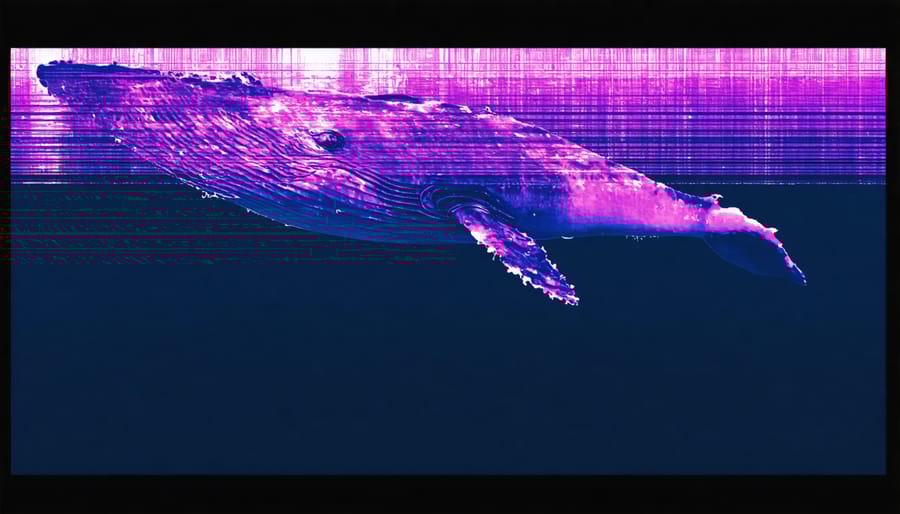 Colorful spectrogram showing the complex frequency patterns of a humpback whale's song