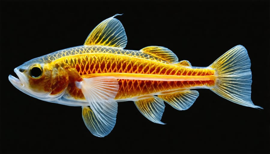Microscopic view of a fish's lateral line showing sensory organs for detecting water movement