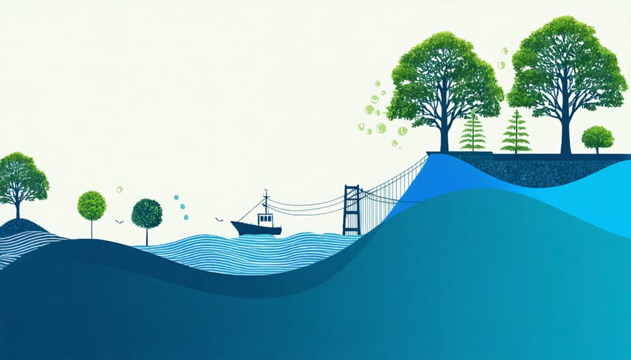 Data visualization depicting key metrics of marine conservation success through infrastructure projects