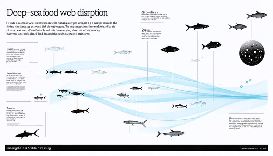 Diagram showing interconnected marine species and how mining disrupts their relationships