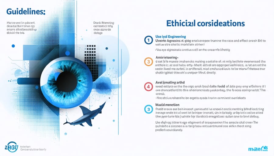 Visual diagram illustrating key ethical considerations and environmental impacts of marine genetic engineering