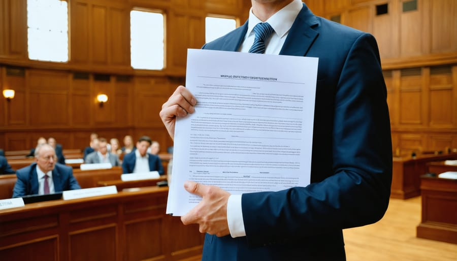 Professional lawyer presenting marine conservation case in courtroom setting